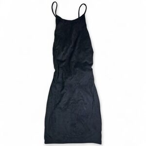 NWT Sabora Black Faux Suede Mini Dress Small Bodycon Strappy Wrap Tie Dress